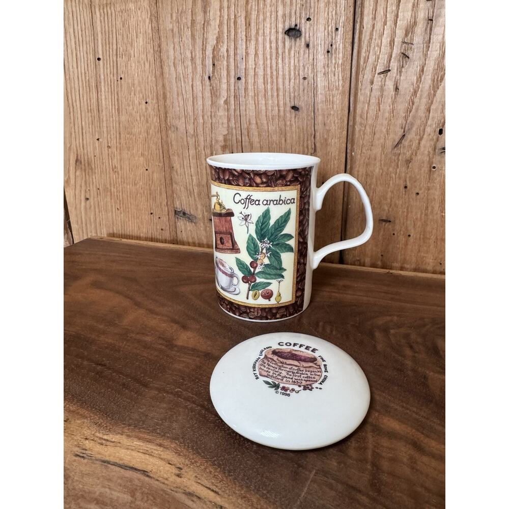 Roy Kirkham Coffea Arabica Coffee Mug w Lid Fine Bone China England 1998